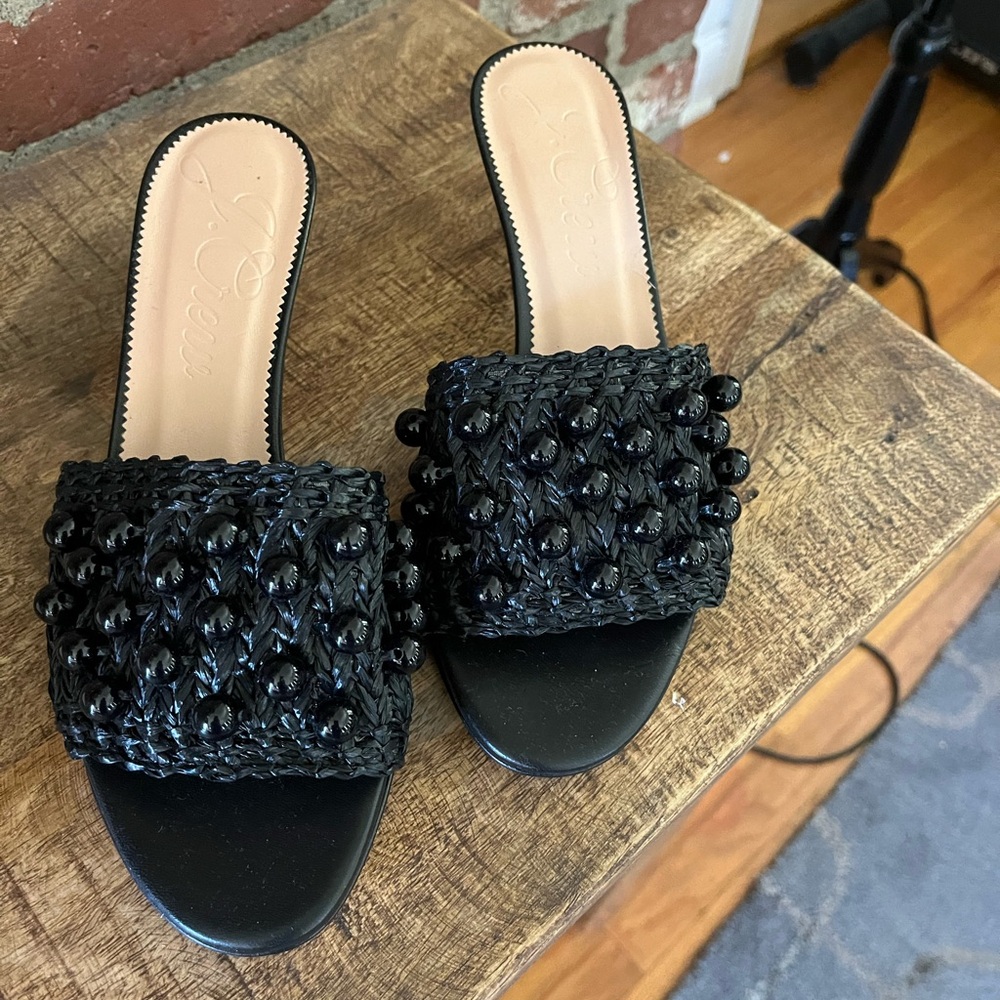 J.Crew collection made in Italy, black woven kitten heels, 8 1/2 violets sandals